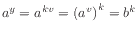 $ a^y = a^{kv} = \left(a^v\right)^k = b^k$