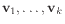 $ \mathbf{v}_1, \ldots, \mathbf{v}_k$