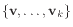 $ \{\mathbf{v}, \ldots, \mathbf{v}_k\}$