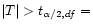 $ \vert T\vert > t_{\alpha/2,df} =$