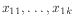 $ x_{11},\ldots,x_{1k}$