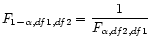 $ F_{1-\alpha,df1,df2} = \displaystyle\frac{1}{F_{\alpha,df2,df1}}$